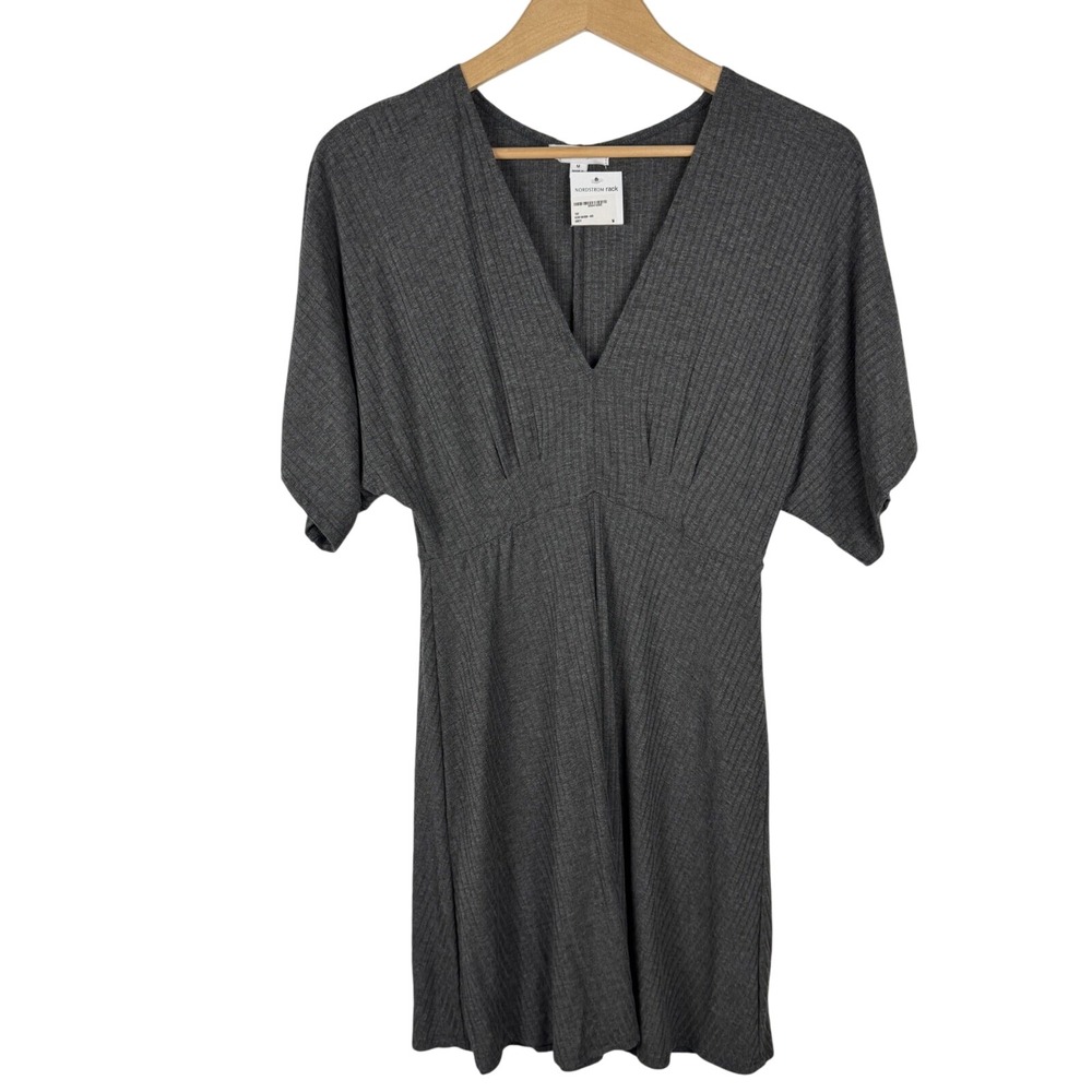 Socialite V‎ Neck Grey Knit Fit And Flare Dress Size Medium Kimono Sleeve